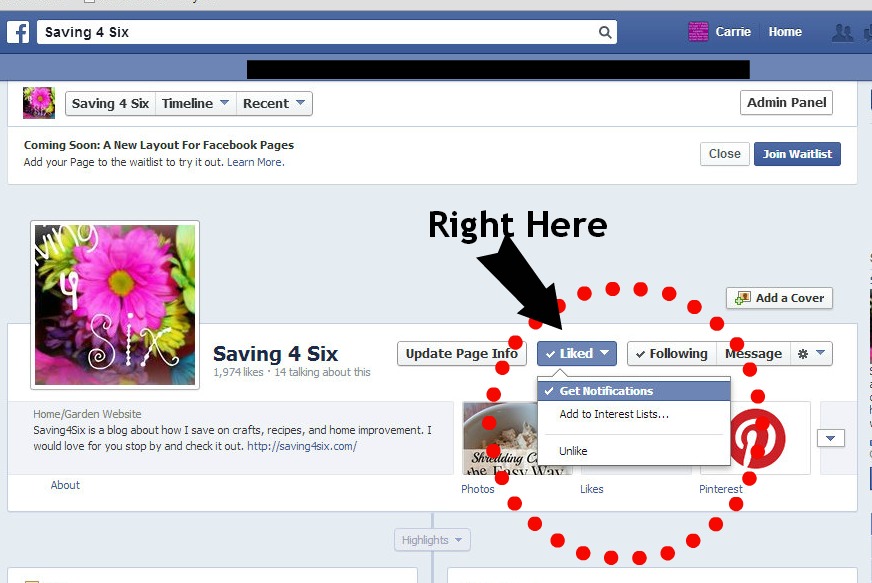 Saving 4 Six Facebook Page